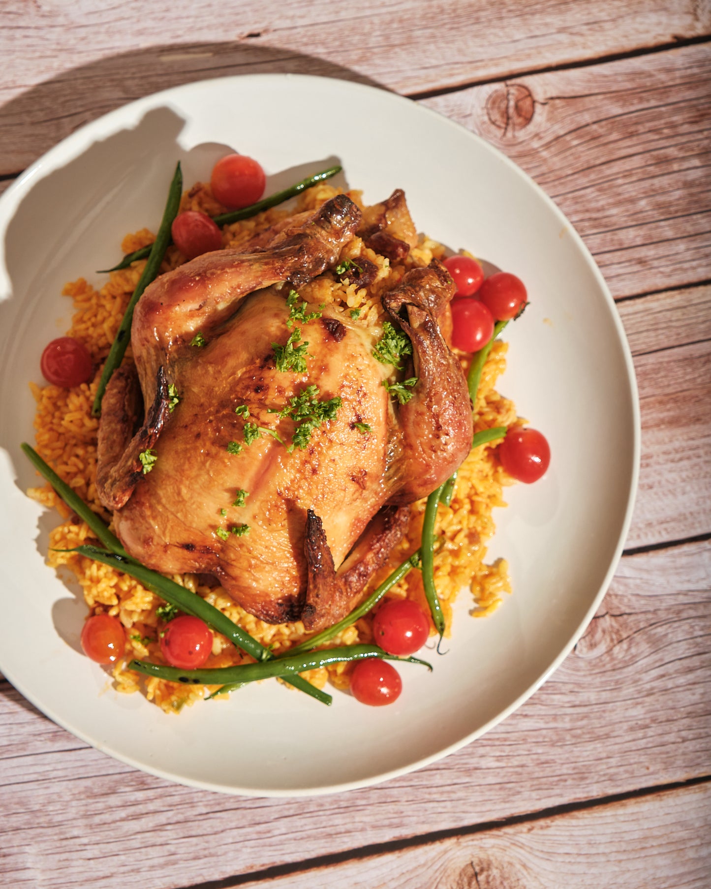 Roast Chicken Stuffed with Paella Rice