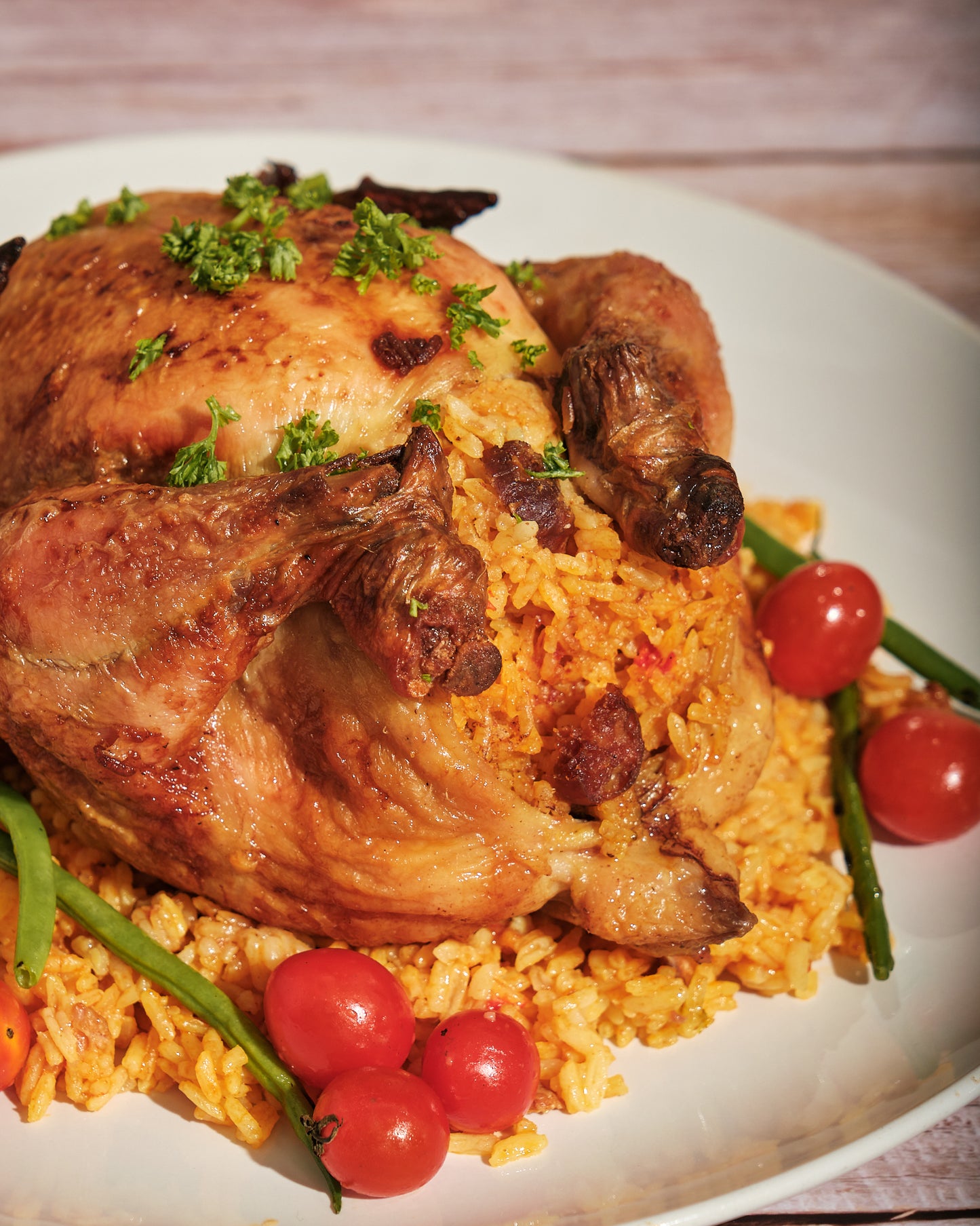 Roast Chicken Stuffed with Paella Rice