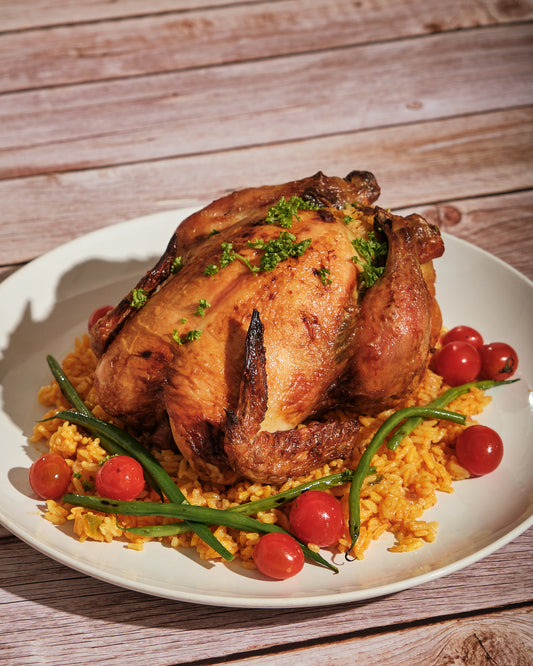 Roast Chicken Stuffed with Paella Rice